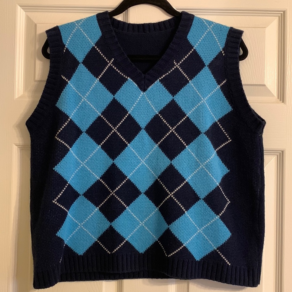 Blue Argyle Sweater Vest - Picture 1 of 5